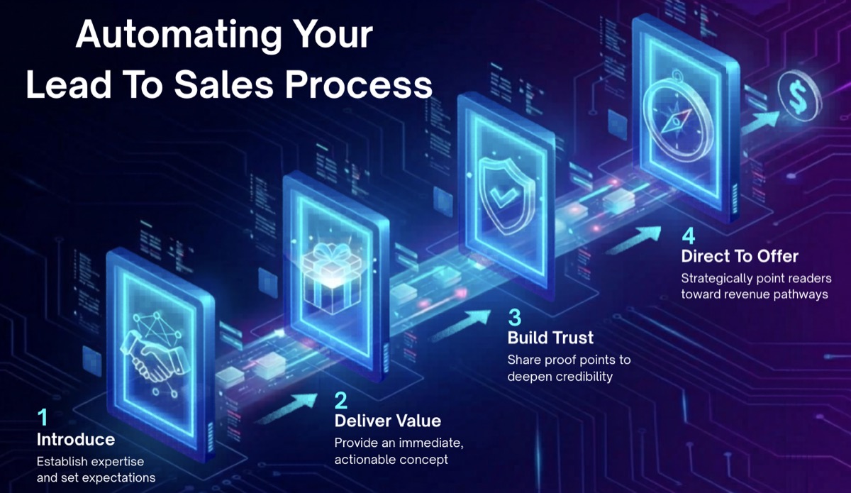 Automating your lead to sales process: introduce, deliver value, build trust, direct to offer