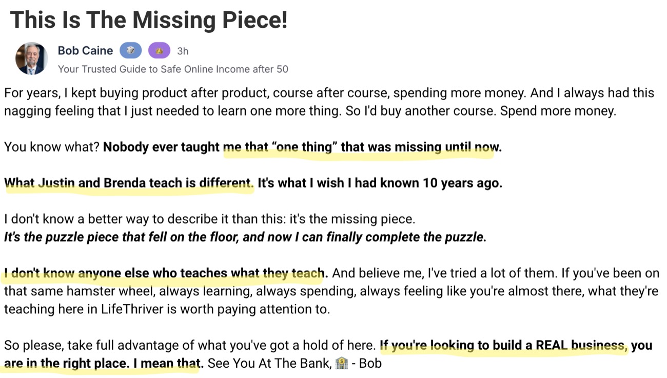 Bob Caine's post: This is the missing piece