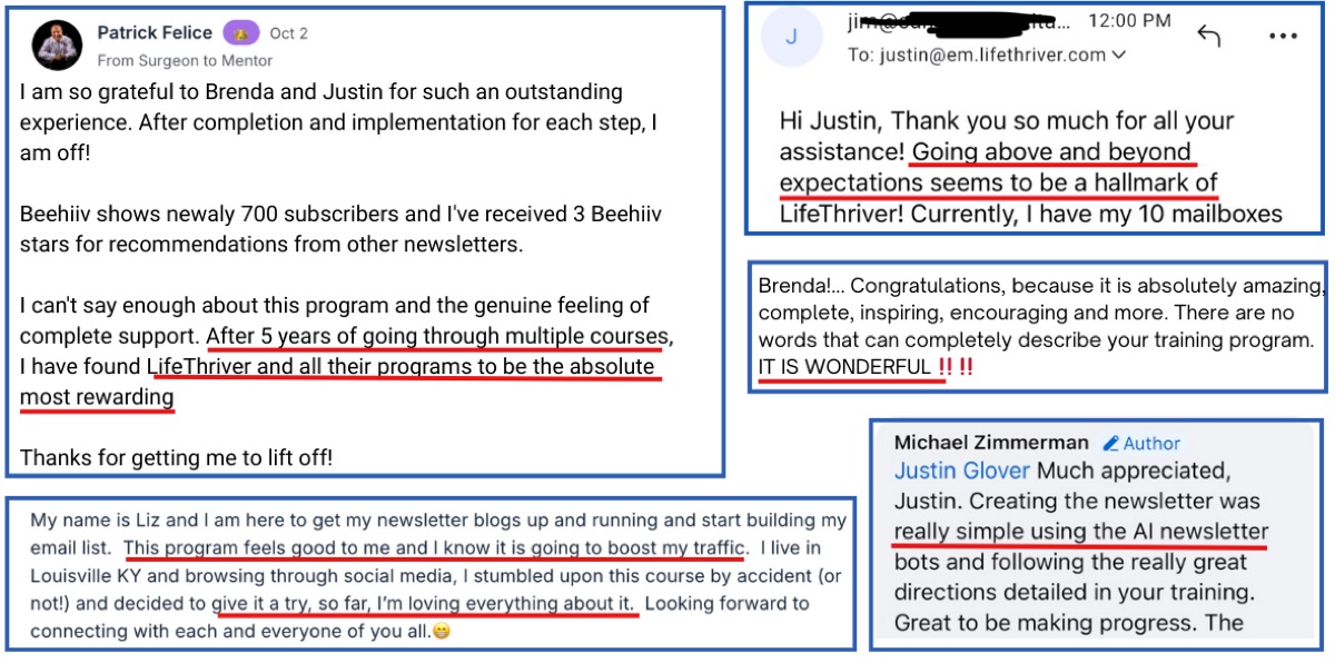 More member messages praising the program and the support