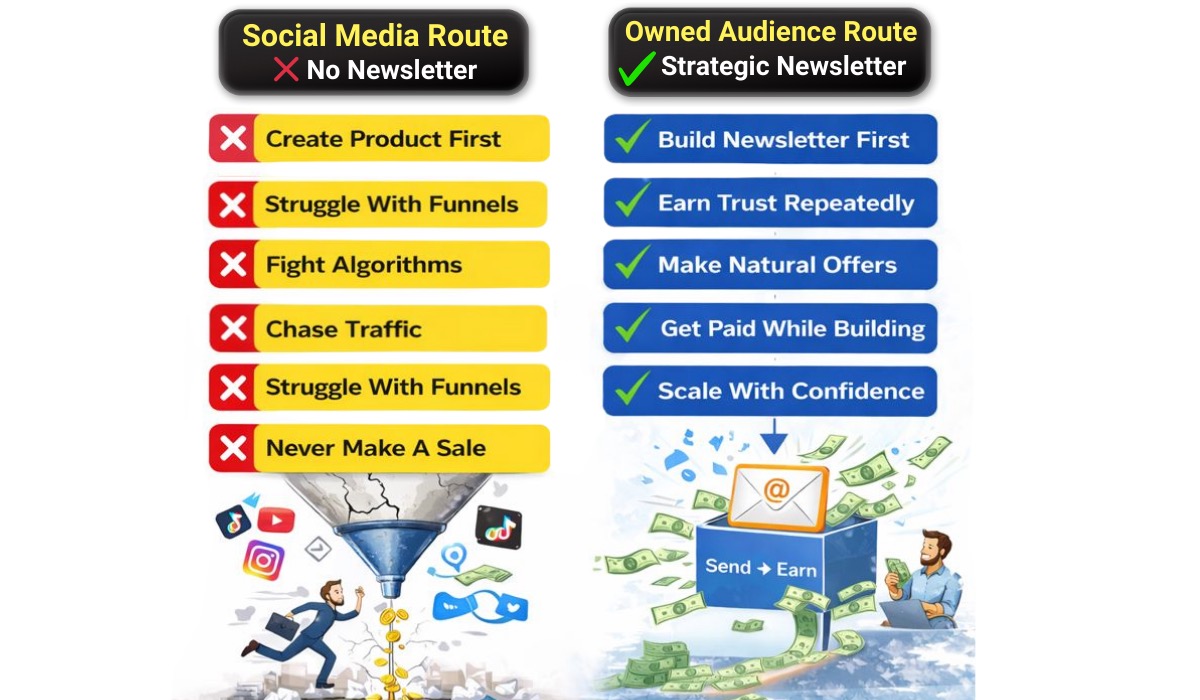 The social media route with no newsletter versus the owned audience route with a strategic newsletter